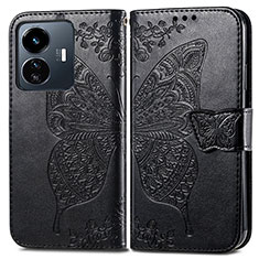 Funda de Cuero Cartera con Soporte Mariposa Carcasa para Vivo Y77 5G Negro