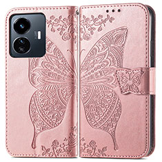 Funda de Cuero Cartera con Soporte Mariposa Carcasa para Vivo Y77 5G Rosa