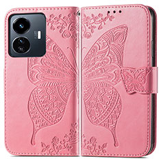 Funda de Cuero Cartera con Soporte Mariposa Carcasa para Vivo Y77 5G Rosa Roja