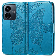 Funda de Cuero Cartera con Soporte Mariposa Carcasa para Vivo Y77e 5G Azul