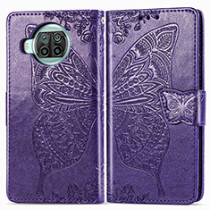 Funda de Cuero Cartera con Soporte Mariposa Carcasa para Xiaomi Mi 10i 5G Morado