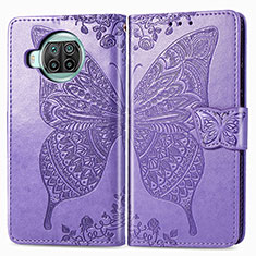 Funda de Cuero Cartera con Soporte Mariposa Carcasa para Xiaomi Mi 10i 5G Purpura Claro