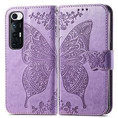 Funda de Cuero Cartera con Soporte Mariposa Carcasa para Xiaomi Mi 10S 5G Purpura Claro