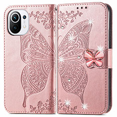 Funda de Cuero Cartera con Soporte Mariposa Carcasa para Xiaomi Mi 11 Lite 5G NE Rosa