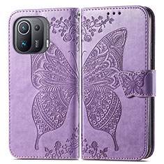 Funda de Cuero Cartera con Soporte Mariposa Carcasa para Xiaomi Mi 11 Pro 5G Purpura Claro