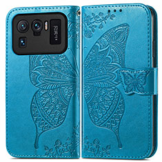 Funda de Cuero Cartera con Soporte Mariposa Carcasa para Xiaomi Mi 11 Ultra 5G Azul
