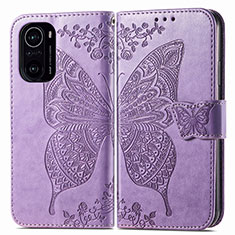 Funda de Cuero Cartera con Soporte Mariposa Carcasa para Xiaomi Mi 11i 5G Purpura Claro