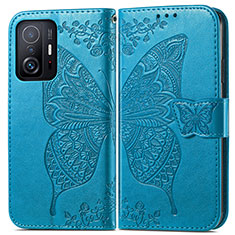 Funda de Cuero Cartera con Soporte Mariposa Carcasa para Xiaomi Mi 11T 5G Azul