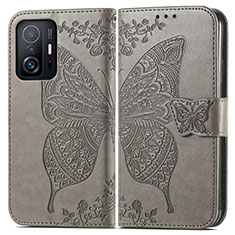 Funda de Cuero Cartera con Soporte Mariposa Carcasa para Xiaomi Mi 11T 5G Gris