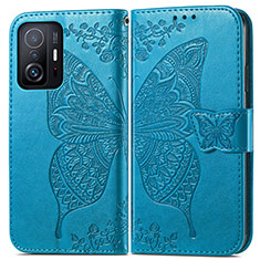 Funda de Cuero Cartera con Soporte Mariposa Carcasa para Xiaomi Mi 11T Pro 5G Azul