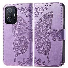 Funda de Cuero Cartera con Soporte Mariposa Carcasa para Xiaomi Mi 11T Pro 5G Purpura Claro