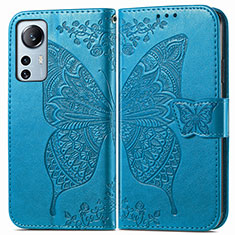 Funda de Cuero Cartera con Soporte Mariposa Carcasa para Xiaomi Mi 12 Lite 5G Azul