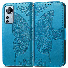 Funda de Cuero Cartera con Soporte Mariposa Carcasa para Xiaomi Mi 12 Pro 5G Azul