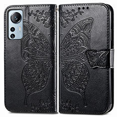 Funda de Cuero Cartera con Soporte Mariposa Carcasa para Xiaomi Mi 12 Pro 5G Negro