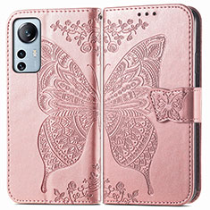 Funda de Cuero Cartera con Soporte Mariposa Carcasa para Xiaomi Mi 12 Pro 5G Rosa