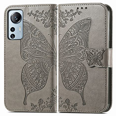 Funda de Cuero Cartera con Soporte Mariposa Carcasa para Xiaomi Mi 12S 5G Gris