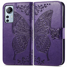 Funda de Cuero Cartera con Soporte Mariposa Carcasa para Xiaomi Mi 12S Pro 5G Morado