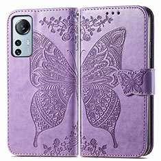 Funda de Cuero Cartera con Soporte Mariposa Carcasa para Xiaomi Mi 12S Pro 5G Purpura Claro