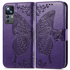 Funda de Cuero Cartera con Soporte Mariposa Carcasa para Xiaomi Mi 12T Pro 5G Morado