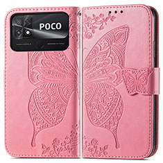 Funda de Cuero Cartera con Soporte Mariposa Carcasa para Xiaomi Poco C40 Rosa Roja