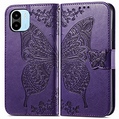 Funda de Cuero Cartera con Soporte Mariposa Carcasa para Xiaomi Poco C50 Morado