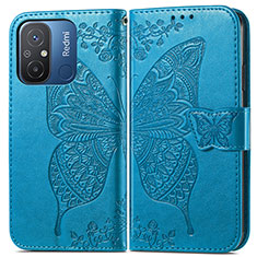 Funda de Cuero Cartera con Soporte Mariposa Carcasa para Xiaomi Poco C55 Azul