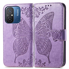 Funda de Cuero Cartera con Soporte Mariposa Carcasa para Xiaomi Poco C55 Purpura Claro