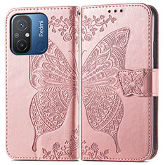 Funda de Cuero Cartera con Soporte Mariposa Carcasa para Xiaomi Poco C55 Rosa