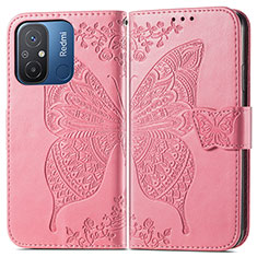 Funda de Cuero Cartera con Soporte Mariposa Carcasa para Xiaomi Poco C55 Rosa Roja