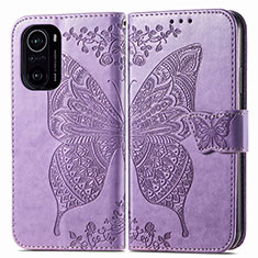 Funda de Cuero Cartera con Soporte Mariposa Carcasa para Xiaomi Poco F3 5G Purpura Claro