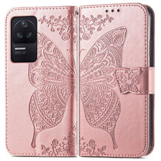 Funda de Cuero Cartera con Soporte Mariposa Carcasa para Xiaomi Poco F4 5G Rosa