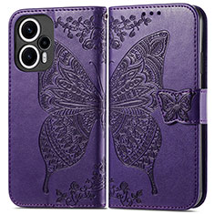 Funda de Cuero Cartera con Soporte Mariposa Carcasa para Xiaomi Poco F5 5G Morado