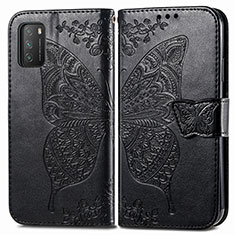 Funda de Cuero Cartera con Soporte Mariposa Carcasa para Xiaomi Poco M3 Negro