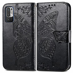 Funda de Cuero Cartera con Soporte Mariposa Carcasa para Xiaomi POCO M3 Pro 5G Negro