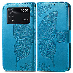 Funda de Cuero Cartera con Soporte Mariposa Carcasa para Xiaomi Poco M4 Pro 4G Azul