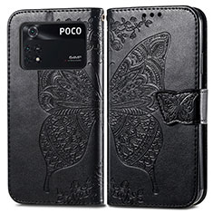 Funda de Cuero Cartera con Soporte Mariposa Carcasa para Xiaomi Poco M4 Pro 4G Negro