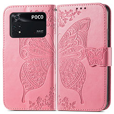 Funda de Cuero Cartera con Soporte Mariposa Carcasa para Xiaomi Poco M4 Pro 4G Rosa Roja