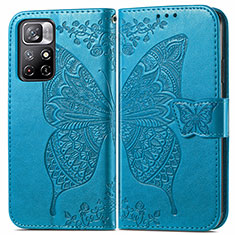 Funda de Cuero Cartera con Soporte Mariposa Carcasa para Xiaomi Poco M4 Pro 5G Azul