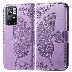 Funda de Cuero Cartera con Soporte Mariposa Carcasa para Xiaomi Poco M4 Pro 5G Purpura Claro