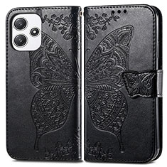 Funda de Cuero Cartera con Soporte Mariposa Carcasa para Xiaomi Poco M6 Pro 5G Negro