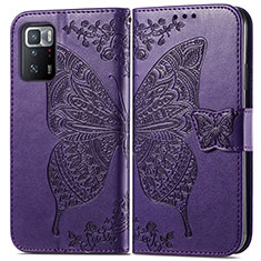 Funda de Cuero Cartera con Soporte Mariposa Carcasa para Xiaomi Poco X3 GT 5G Morado