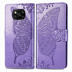 Funda de Cuero Cartera con Soporte Mariposa Carcasa para Xiaomi Poco X3 Pro Purpura Claro