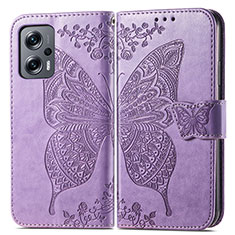 Funda de Cuero Cartera con Soporte Mariposa Carcasa para Xiaomi Poco X4 GT 5G Purpura Claro