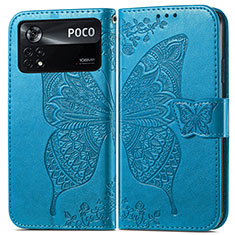 Funda de Cuero Cartera con Soporte Mariposa Carcasa para Xiaomi Poco X4 Pro 5G Azul