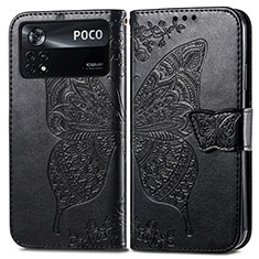 Funda de Cuero Cartera con Soporte Mariposa Carcasa para Xiaomi Poco X4 Pro 5G Negro