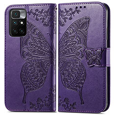 Funda de Cuero Cartera con Soporte Mariposa Carcasa para Xiaomi Redmi 10 (2022) Morado