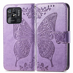 Funda de Cuero Cartera con Soporte Mariposa Carcasa para Xiaomi Redmi 10 India Purpura Claro