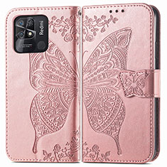 Funda de Cuero Cartera con Soporte Mariposa Carcasa para Xiaomi Redmi 10 India Rosa