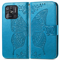 Funda de Cuero Cartera con Soporte Mariposa Carcasa para Xiaomi Redmi 10 Power Azul