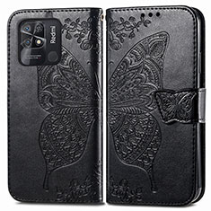 Funda de Cuero Cartera con Soporte Mariposa Carcasa para Xiaomi Redmi 10C 4G Negro